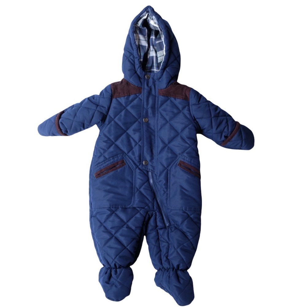 Rothschild Boy's Hooded Quilted Snowsuit Blue Winter Pants Jacket Like New 6/9 M